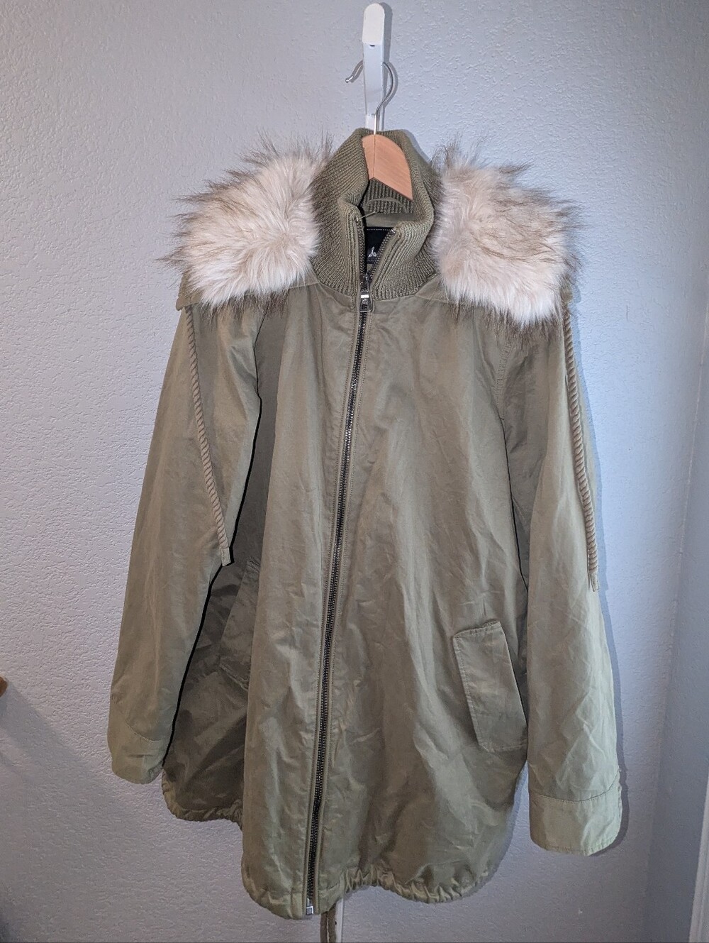 Sam Edelman Olive Green Cotton A-Line Faux Fur Hooded Parka Jacket 1X